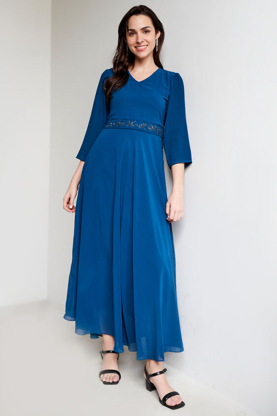 Teal Solid Flared Gown, Teal, image 2